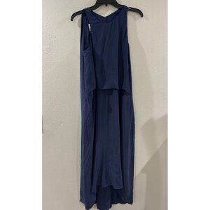 Cedric Charlier 100% Silk Layered Sleeveless Shift Dress navy blue size 6